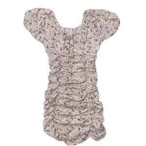 Shein Womens Size S Frenchy Ditsy Floral Ruched Tie Front Puff Sleeve Dress